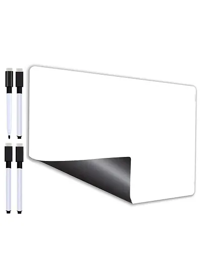 Awestuffs Magnetic Dry Erase Whiteboard Sheet for Refrigerator - Stain Resistant Whiteboard Sheet - with 4 Markers and Eraser - [18 x 12 inch] [Made in India] (Plain White) (Large)