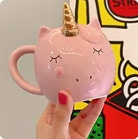 Awestuffs Ceramic Unicorn 3D Tea Coffee Mug with Golden Horn (Pink)-thumb2