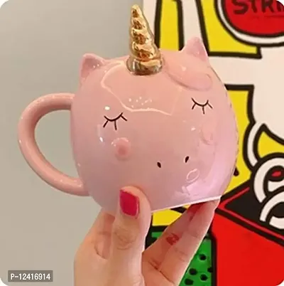 Awestuffs Ceramic Unicorn 3D Tea Coffee Mug with Golden Horn (Pink)-thumb3