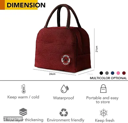 Awestuffs Insulated Travel Lunch Bag for Women Men Adults Nylon Canvas Storage for Office, School, College and Picnic Eco Friendly Reusable & Washable (Red (Regular))-thumb3