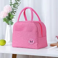 Awestuffs Insulated Travel Lunch Bag for Women Men Adults Nylon Canvas Storage for Office, School, College and Picnic Eco Friendly Reusable & Washable (Pink (Regular))-thumb1