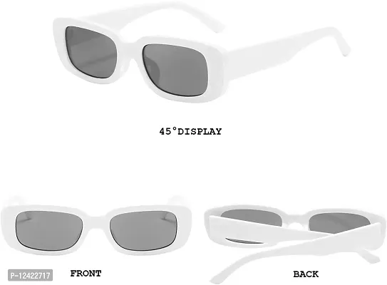 Awestuffs Rectangle Sunglasses for Women Vintage Trendy Fashion Sunglasses Narrow Square Frame UV Protection (White)-thumb3