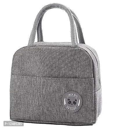 Awestuffs Insulated Travel Lunch Bag for Women Men Adults Nylon Canvas Storage for Office, School, College and Picnic Eco Friendly Reusable & Washable (Grey (Regular))