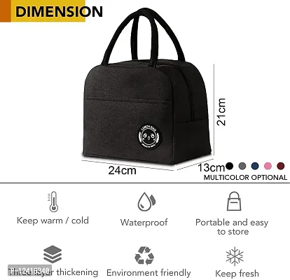 Awestuffs Insulated Travel Lunch Bag for Women Men Adults Nylon Canvas Storage for Office, School, College and Picnic Eco Friendly Reusable & Washable (Black (Regular))-thumb5