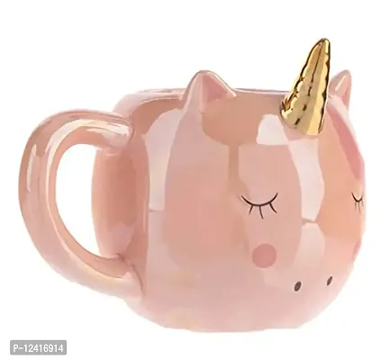 Awestuffs Ceramic Unicorn 3D Tea Coffee Mug with Golden Horn (Pink)-thumb2