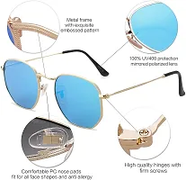 Awestuffs Swoon Hexagonal Polarized Sunglasses Men Women Geometric Square Vintage Metal Frame Glasses (Gold Frame/Blue Lens) - Pack of 1-thumb4