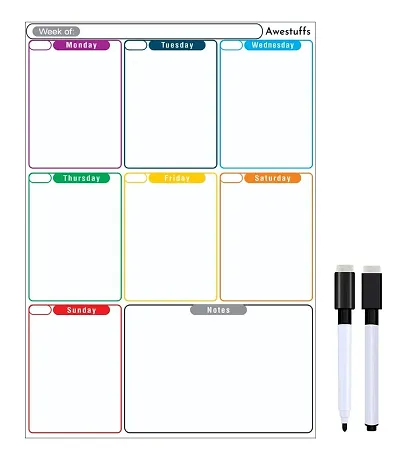 Awestuffs Magnetic Dry Erase Whiteboard Sheet for Refrigerator - Stain Resistant Whiteboard Sheet [Made in India] (Weekly Planner [12 x 9 inch] (Medium))