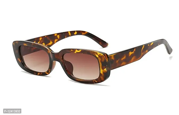 Awestuffs Rectangle Sunglasses for Women Vintage Trendy Fashion Sunglasses Narrow Square Frame UV Protection (Leopard Print)