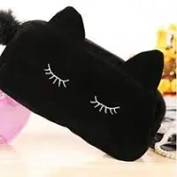 Awestuffs Portable Cat shaped Imported Storage Case Travel Makeup Flannel Pouch Cosmetic Bag (Black)-thumb2