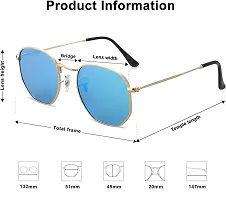 Awestuffs Swoon Hexagonal Polarized Sunglasses Men Women Geometric Square Vintage Metal Frame Glasses (Gold Frame/Blue Lens) - Pack of 1-thumb2