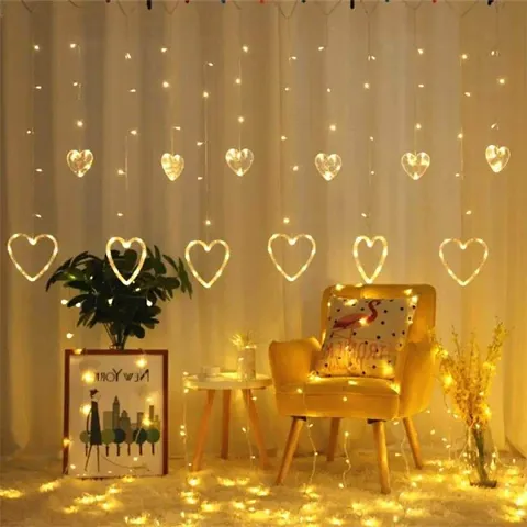 Heart Curtain Lights 12 Stars 138 LED Star String Lights 8 Modes Stars Shaped String Lights Plug In Curtain Lights For Bedroom, Wedding, Party, Christmas, Decorati