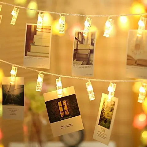 16 Photo Clips String Lights Battery Operated Fairy String Lights with Clips for Hanging Pictures, Cards, Artwork, Warm White