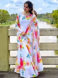 Designer White Georgette Kurta With Dupatta Set For Women-thumb1