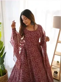 Elegant Georgette Printed Gown With Dupatta For Women-thumb1