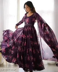 Elegant Georgette Printed Gown With Dupatta For Women-thumb3