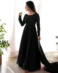 Elegant Georgette Solid Gown With Dupatta For Women-thumb2