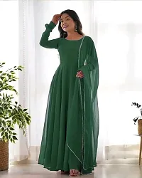 Elegant Georgette Solid Gown With Dupatta For Women-thumb2