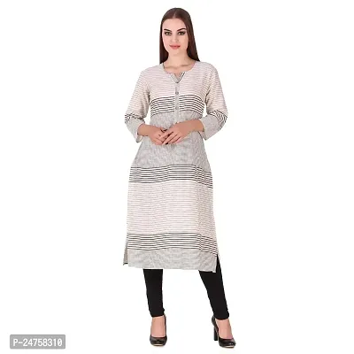 Fajabee Women's White Rayon Printed Round Neck Straight Kurti