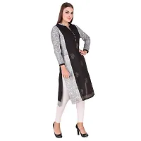 Fajabee Women's Black Cotton Printed Round Neck Straight Kurti-thumb2