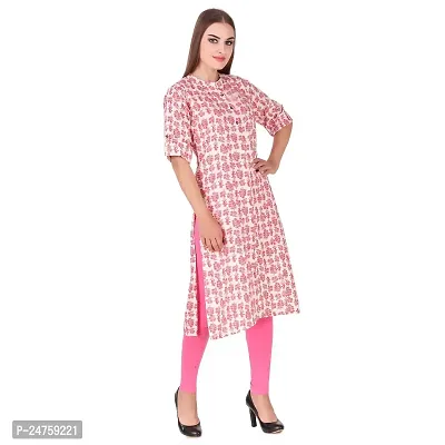 Fajabee Women's Pink Rayon Printed Round Neck Straight Kurti-thumb3