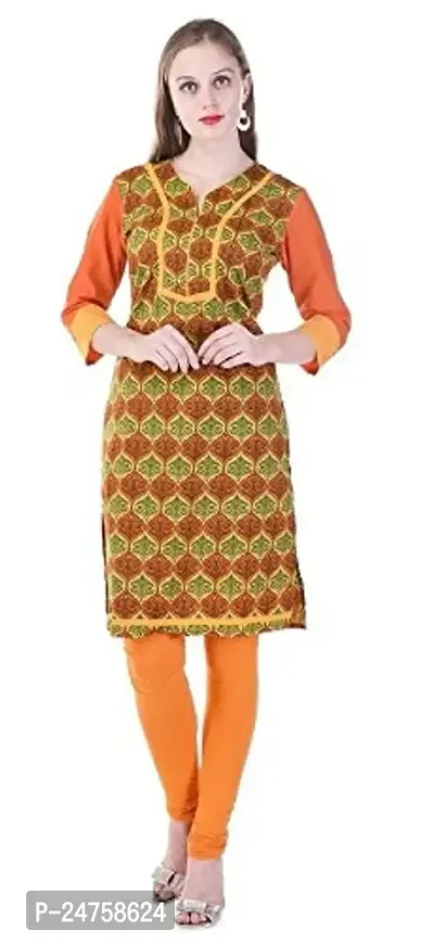 Fajabee Women's Printed Straight Kurti Orange-thumb0