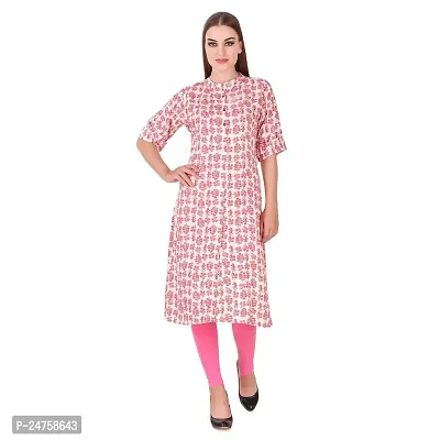 Fajabee Women's Pink Rayon Printed Round Neck Straight Kurti-thumb0