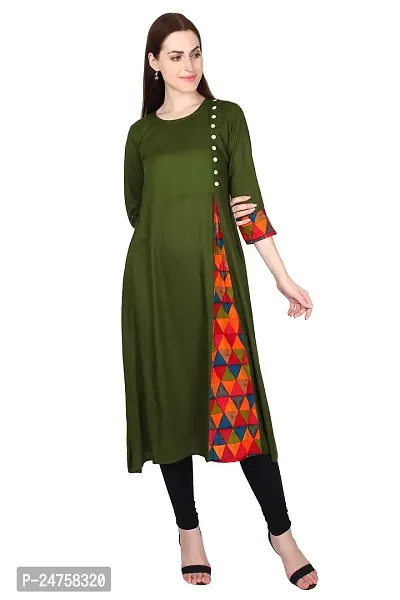 Fajabee Women's Brown Rayon Round Neck 3/4 Sleeves A-line Kurti-thumb0