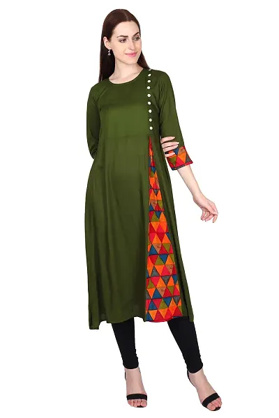 Fajabee Women's Rayon Round Neck 3/4 Sleeves A-line Kurti