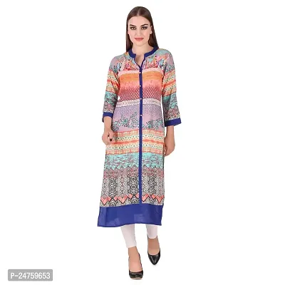 Fajabee Women's Multicolor Rayon Printed Round Neck Straight Kurti