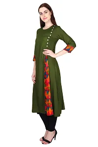 Fajabee Women's Brown Rayon Round Neck 3/4 Sleeves A-line Kurti-thumb3