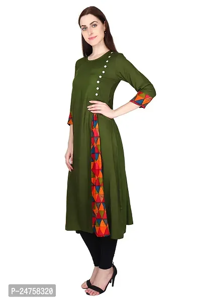 Fajabee Women's Brown Rayon Round Neck 3/4 Sleeves A-line Kurti-thumb4