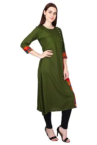 Fajabee Women's Brown Rayon Round Neck 3/4 Sleeves A-line Kurti-thumb2