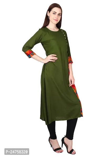 Fajabee Women's Brown Rayon Round Neck 3/4 Sleeves A-line Kurti-thumb3