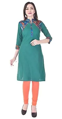 Fajabee Women's Cotton Solid Straight Kurti Green-thumb1