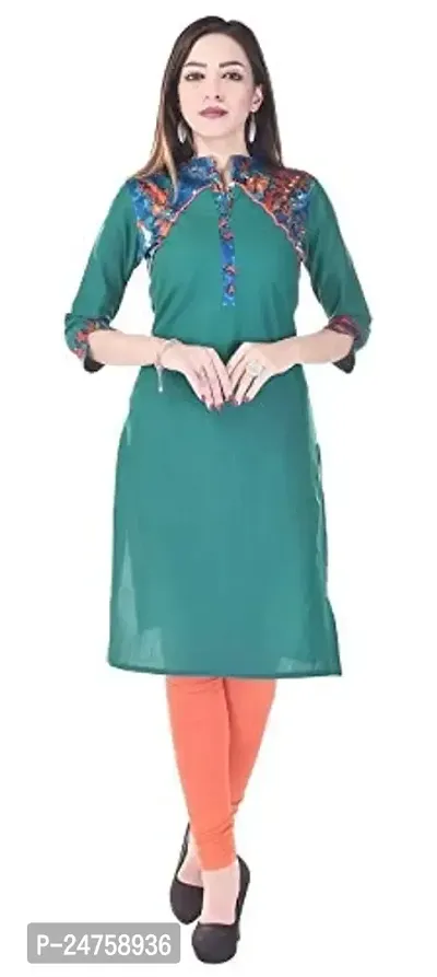 Fajabee Women's Cotton Solid Straight Kurti Green-thumb0