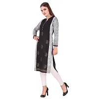 Fajabee Women's Black Cotton Printed Round Neck Straight Kurti-thumb3