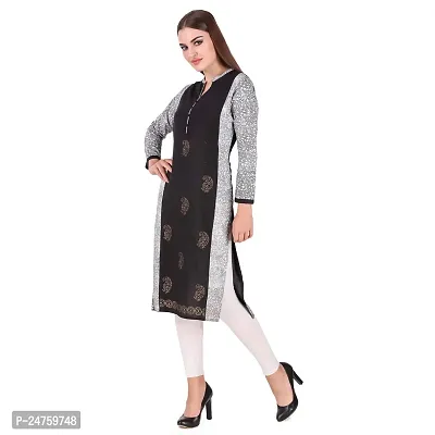 Fajabee Women's Black Cotton Printed Round Neck Straight Kurti-thumb4