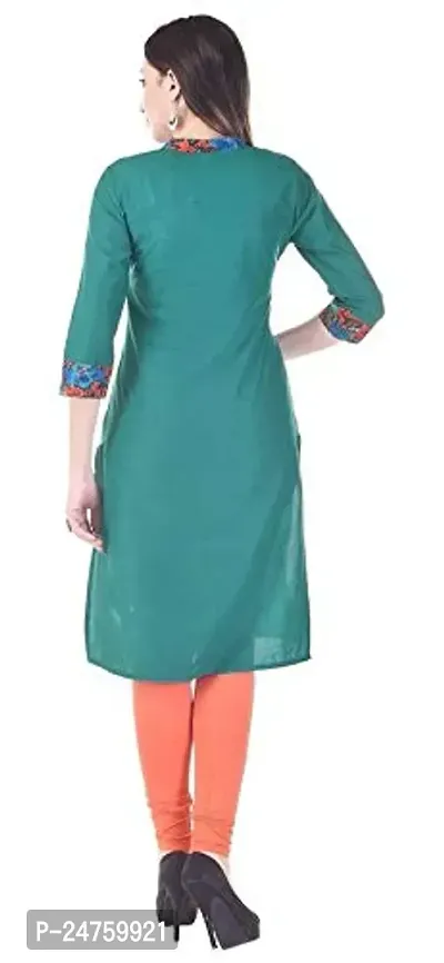 Fajabee Women's Cotton Solid Straight Kurti Green-thumb5