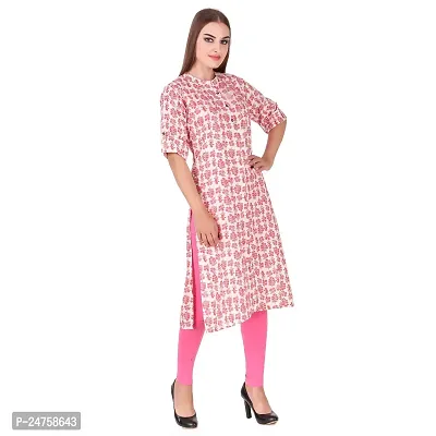 Fajabee Women's Pink Rayon Printed Round Neck Straight Kurti-thumb3