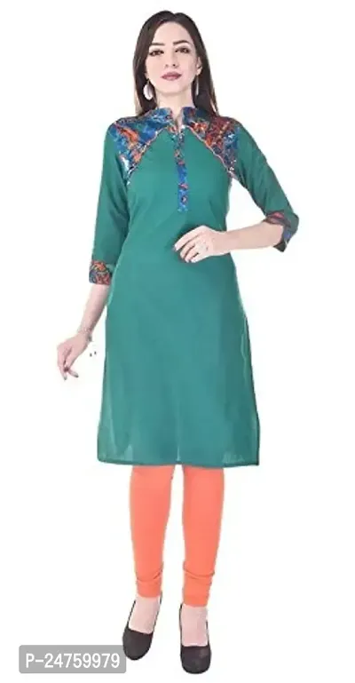 Fajabee Women's Cotton Solid Straight Kurti Green-thumb2