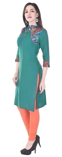 Fajabee Women's Cotton Solid Straight Kurti Green-thumb3