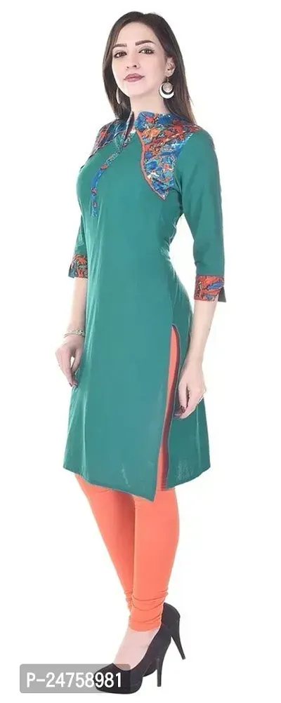 Fajabee Women's Cotton Solid Straight Kurti Green-thumb4