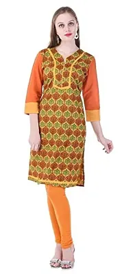 Fajabee Women's Printed Straight Kurti Orange-thumb1