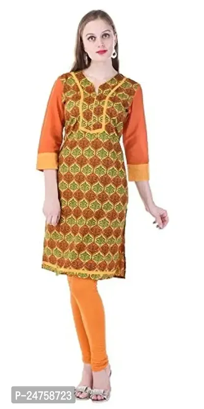 Fajabee Women's Printed Straight Kurti Orange-thumb2