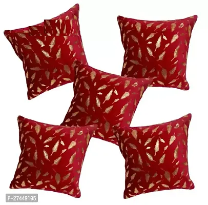 Stylish Red Velvet Embellished Cushion Covers, Pack Of 5