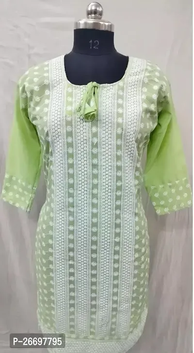 Stylish Straight Green Embroidered Cotton Kurta For Women-thumb0
