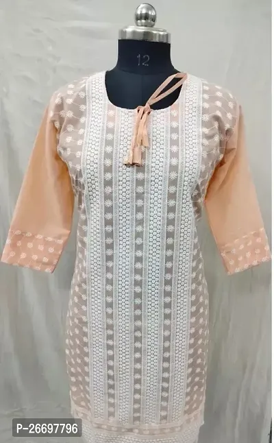 Stylish Straight Peach Embroidered Cotton Kurta For Women-thumb0