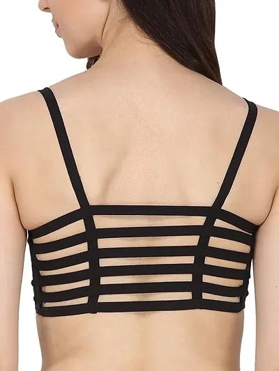 6 Straps Black Padded Cotton Bralette Bra (Removable Pads)(Size: S,M) (Color : Black) Girls Wire Free