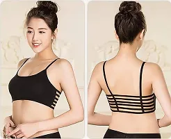 6 Straps Black Padded Cotton Bralette Bra (Removable Pads)(Size: S,M) (Color : Black) Girls Wire Free-thumb1