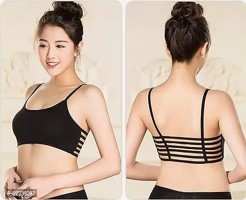 6 Straps Black Padded Cotton Bralette Bra (Removable Pads)(Size: S,M) (Color : Black) Girls Wire Free-thumb2